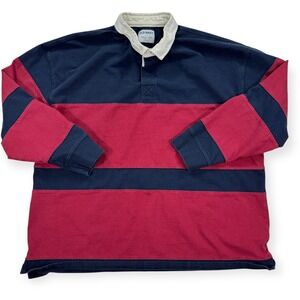 Old Navy Rugby Polo Shirt Men's 3XL Navy Blue Red Stripes Long Sleeve Casual